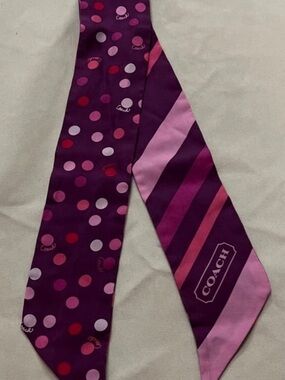 Coach Purple and Pink Polka Dot Silk Scarf Tie